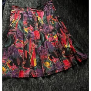 Vintage 90s Michael Taylor Abstract Purple Black Gold Midi Pleated Skirt Small